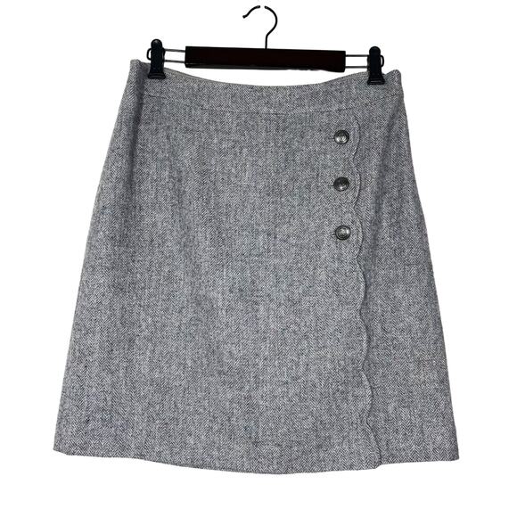 Talbots Wool Blend Herringbone Skirt 8 Knee Length Scallop False Wrap Gray Pink - Picture 1 of 9